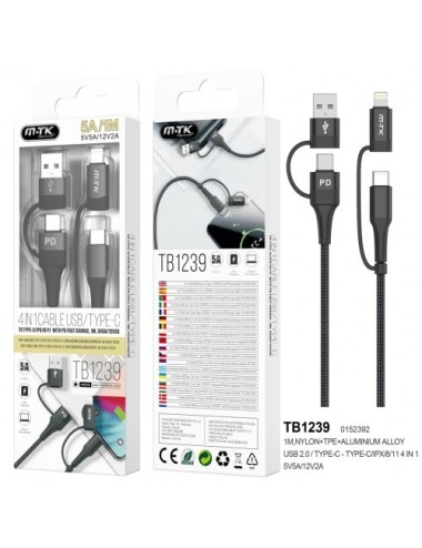 Cable 4EN1 1M 5A Lightning / MicroUsb/ TipoC TB1239