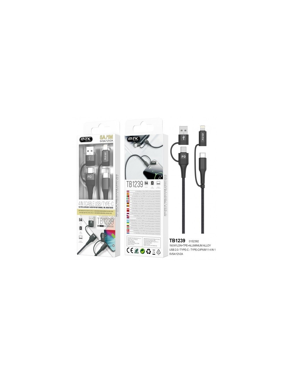 Cable 4EN1 1M 5A Lightning / MicroUsb/ TipoC TB1239 Cable 4EN1 1M 5A Lightning / MicroUsb/ TipoC TB1239